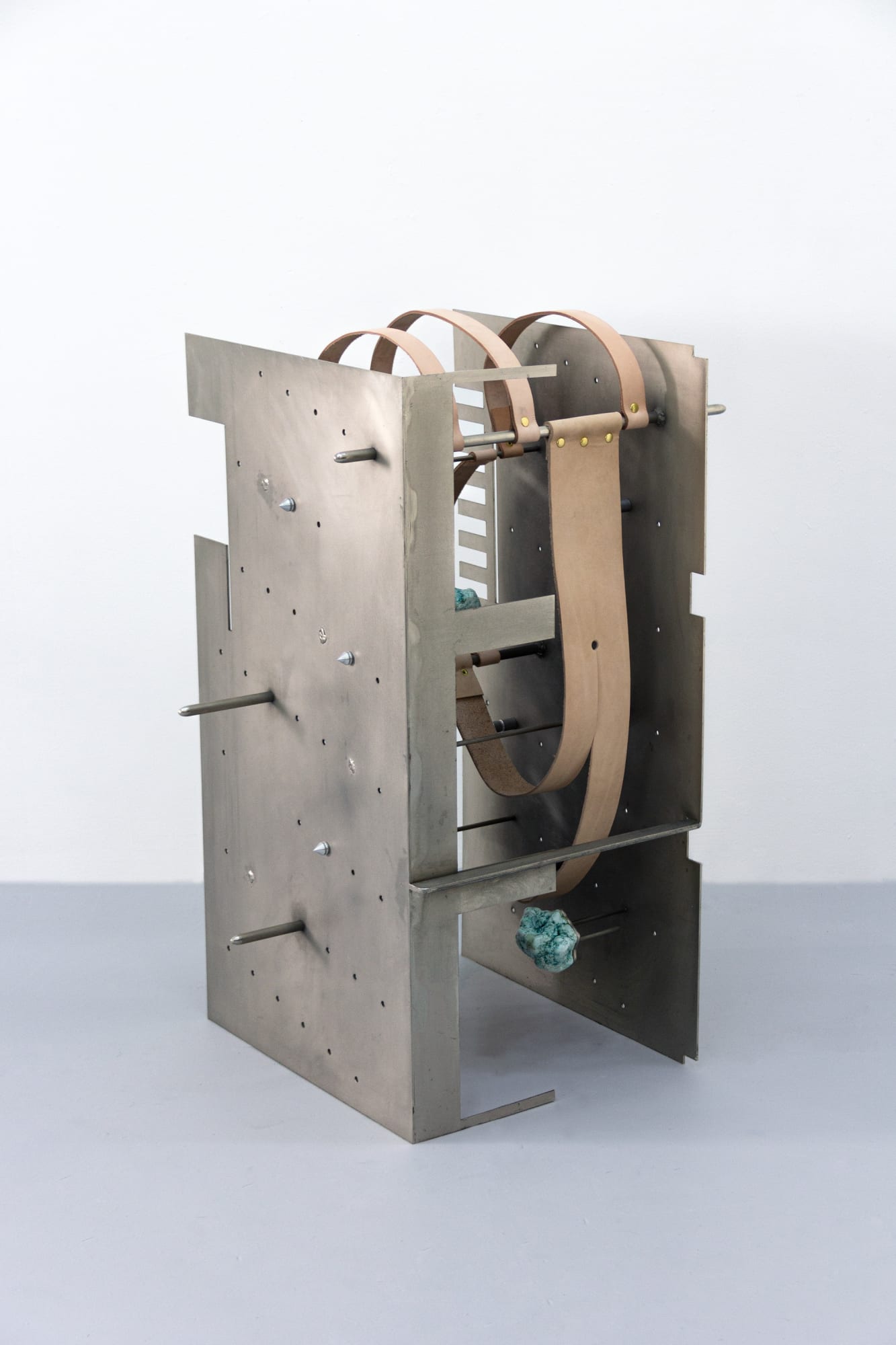fig 39.4 reforma 306, 2024 Nickel-plated steel, leather, turquoise, aluminum 36 x 26 x 20 in.