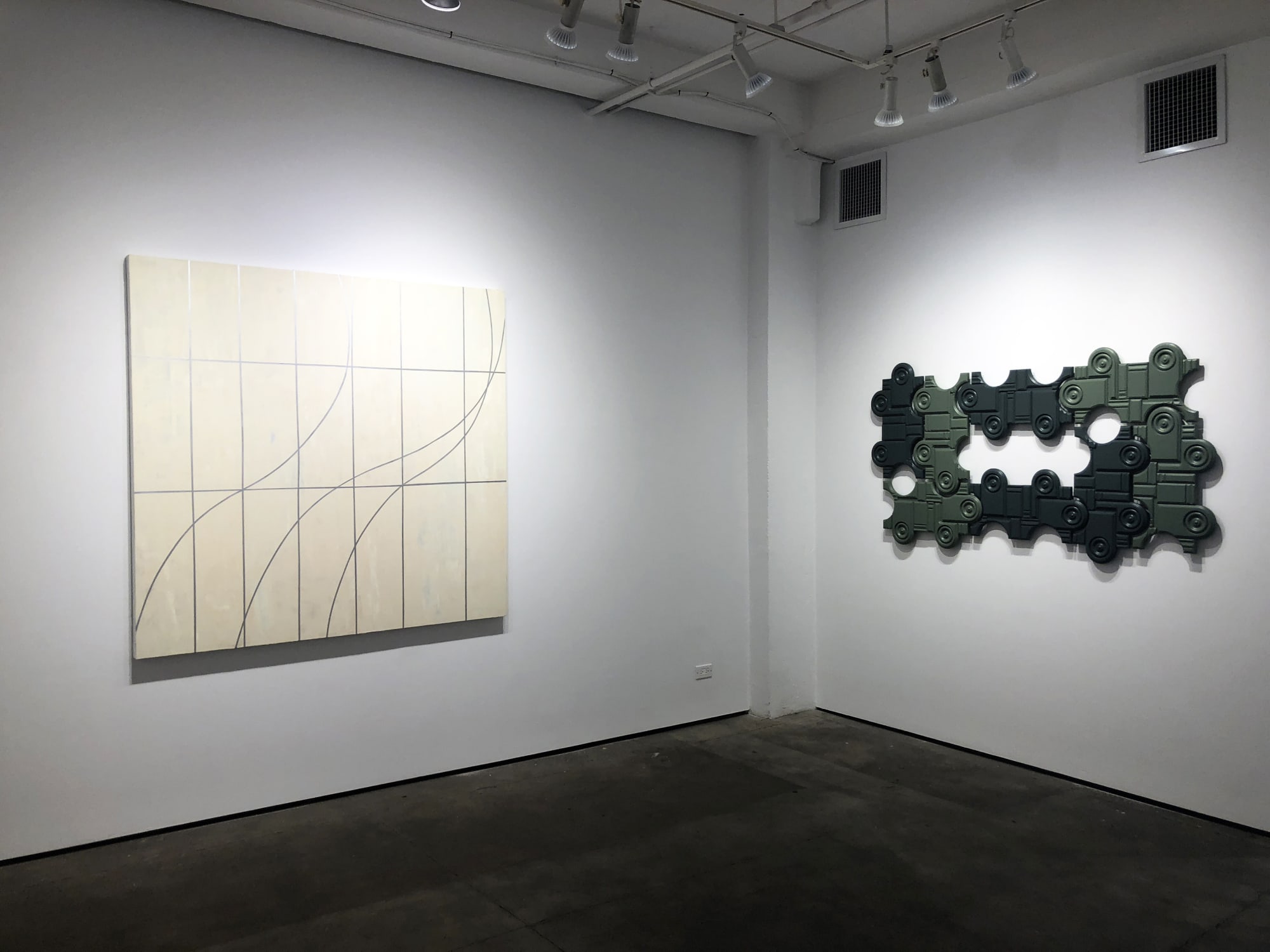 Gudrun Mertes Frady beige painting with silver lines