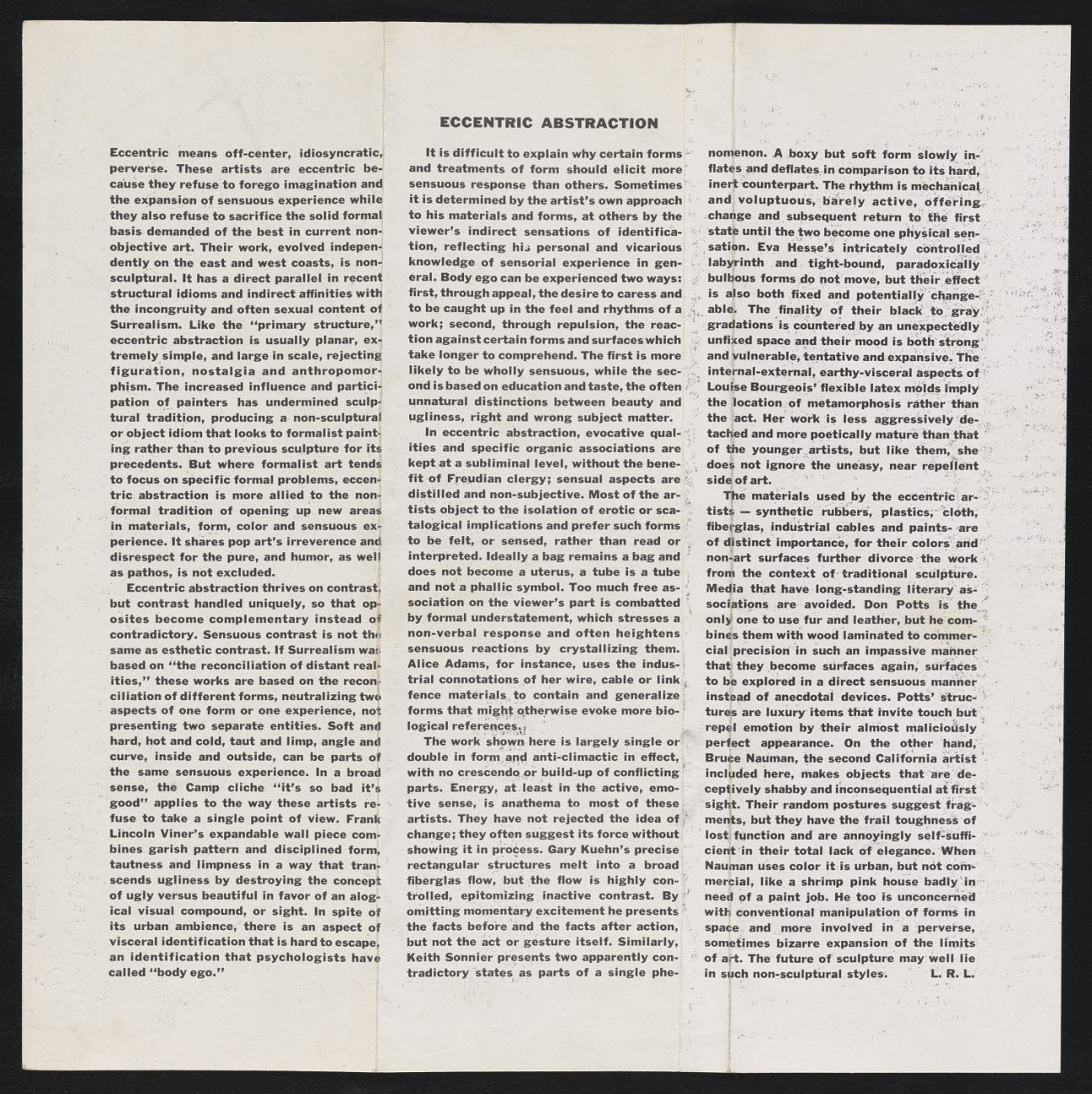 Exhibition text Eccentric Abstraction, Fischbach Gallery, New York (1966) | Photo: Archive Gary Kuehn