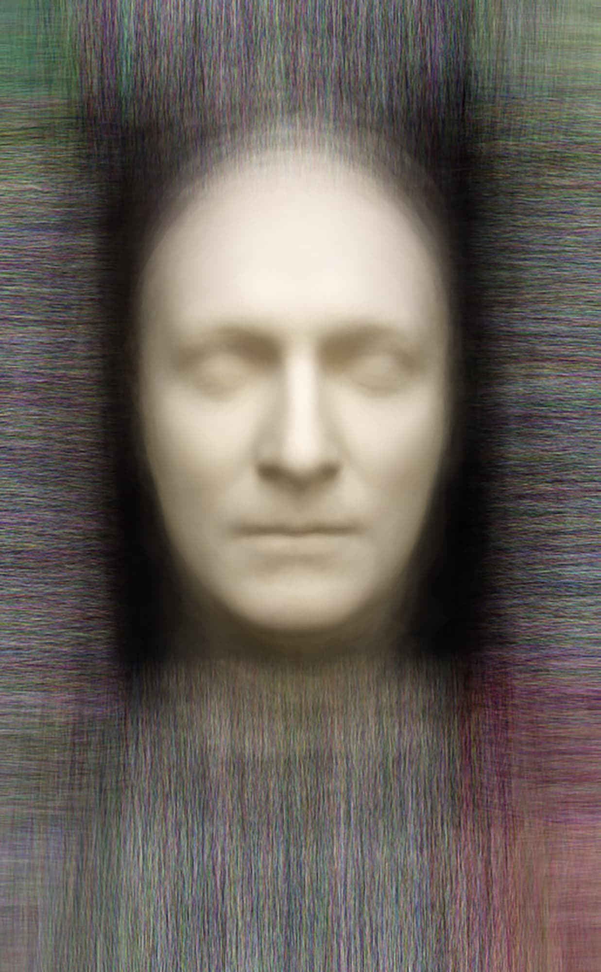 Death - Post-mortem masks of notable men, 2014 Chromogenic Colour Print, Electroluminescent Paper, Half-silvered Acrylic 23 3/5 × 16 1/2 in 60 × 42 cm