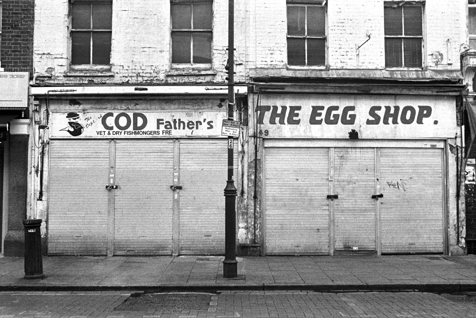 Cod Father’s and The Egg Shop, Shopfronts on Deptford High Street (both now closed), Photo by Anita Strasser, 2011