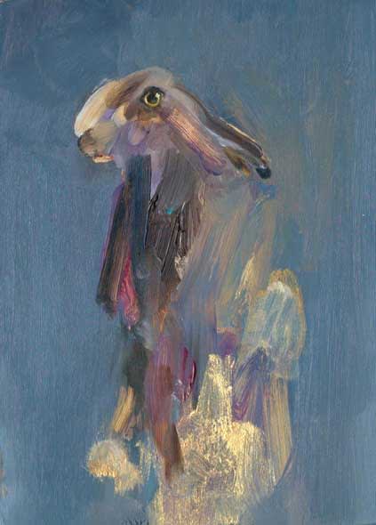 Gabhann Dunne Hare oil on gesso panel 18 x 13cm