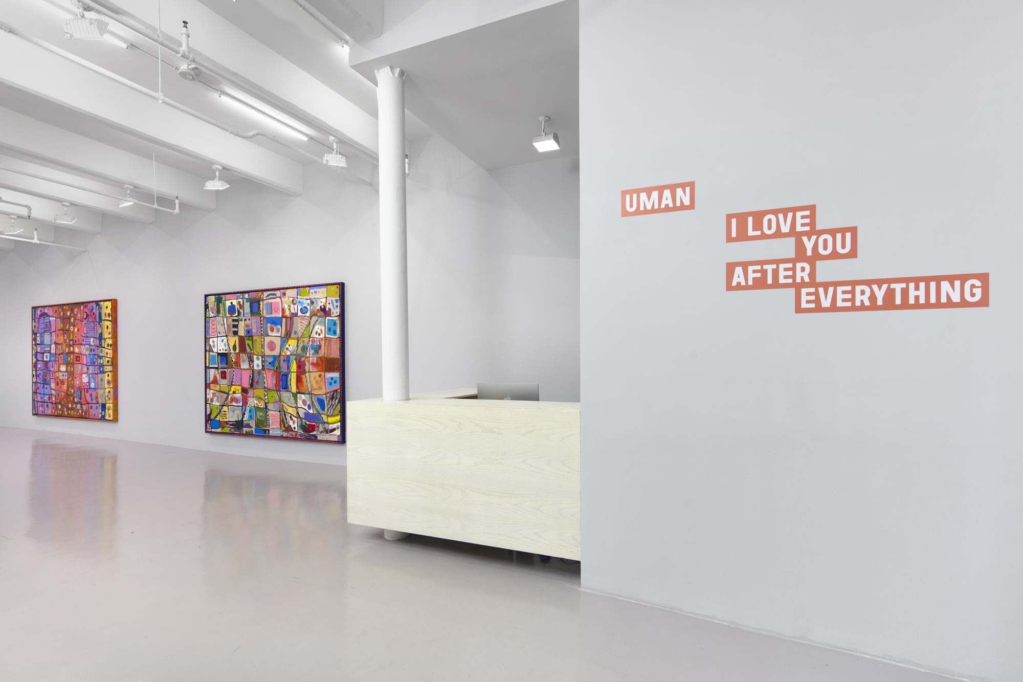 Installation View of Uman: I Love You After Everything at Nicola Vassell Gallery. Photo: Lance Brewer