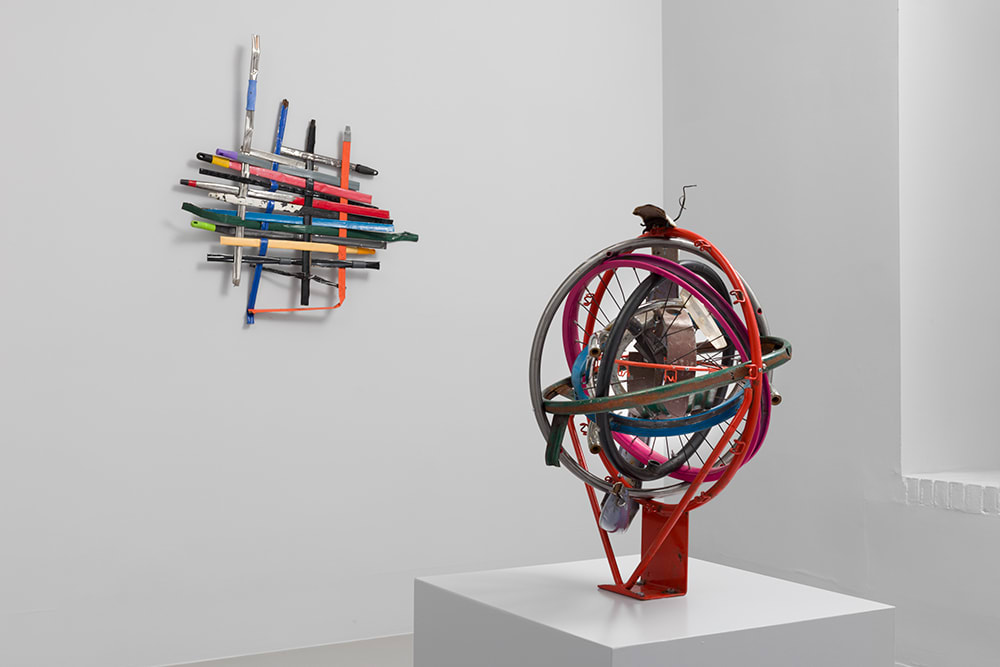 Installation view of Eva Robarts: Bikes, Bolts & Brooms at Nicola Vassell Gallery. Photo: Lance Brewer