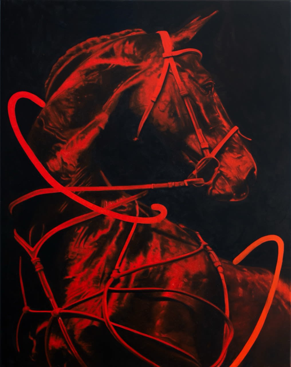 Savannah Jarvis Reigns keep arms and legs from lifting, 2025 oil on polycotton 91.5 x 71.5 cm