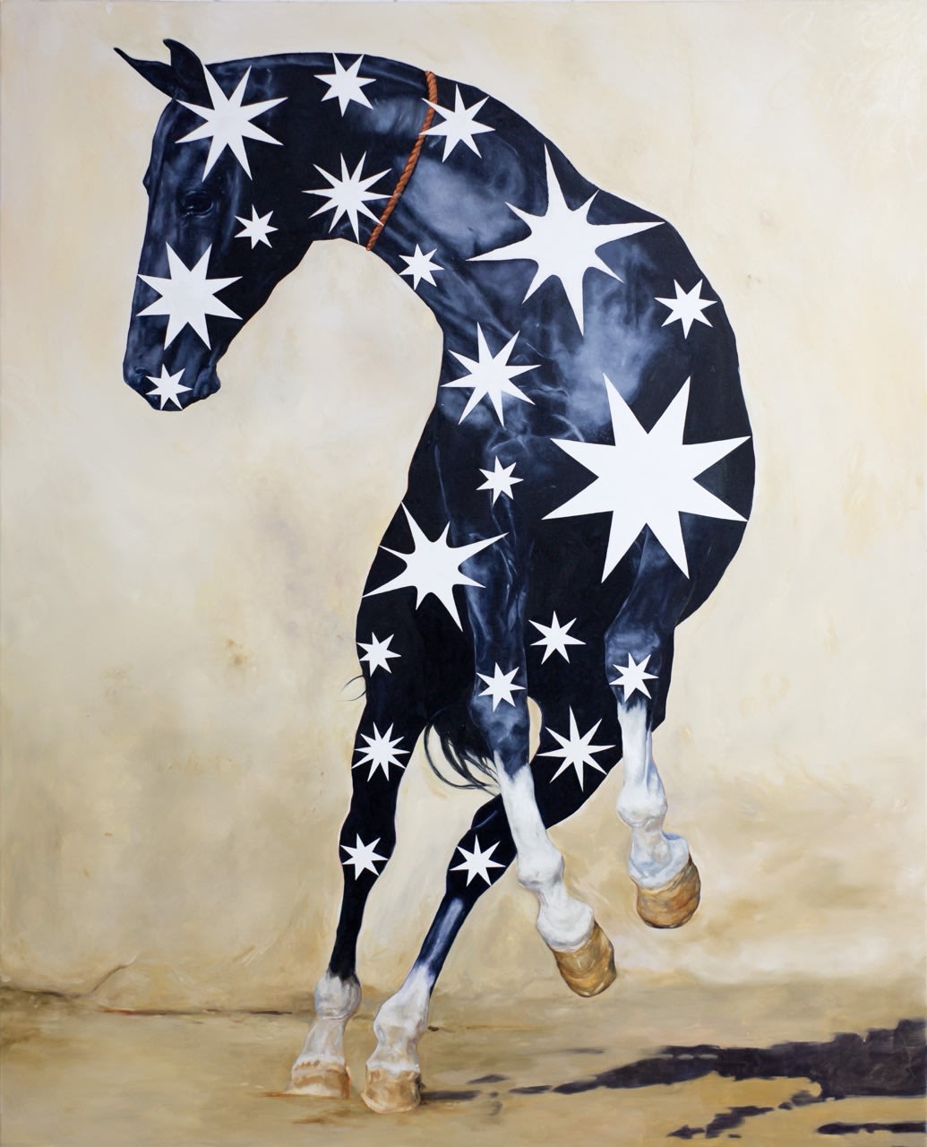 Savannah Jarvis Horse holds mixed feelings on spurs, 2025 oil on polycotton 153 x 122 cm