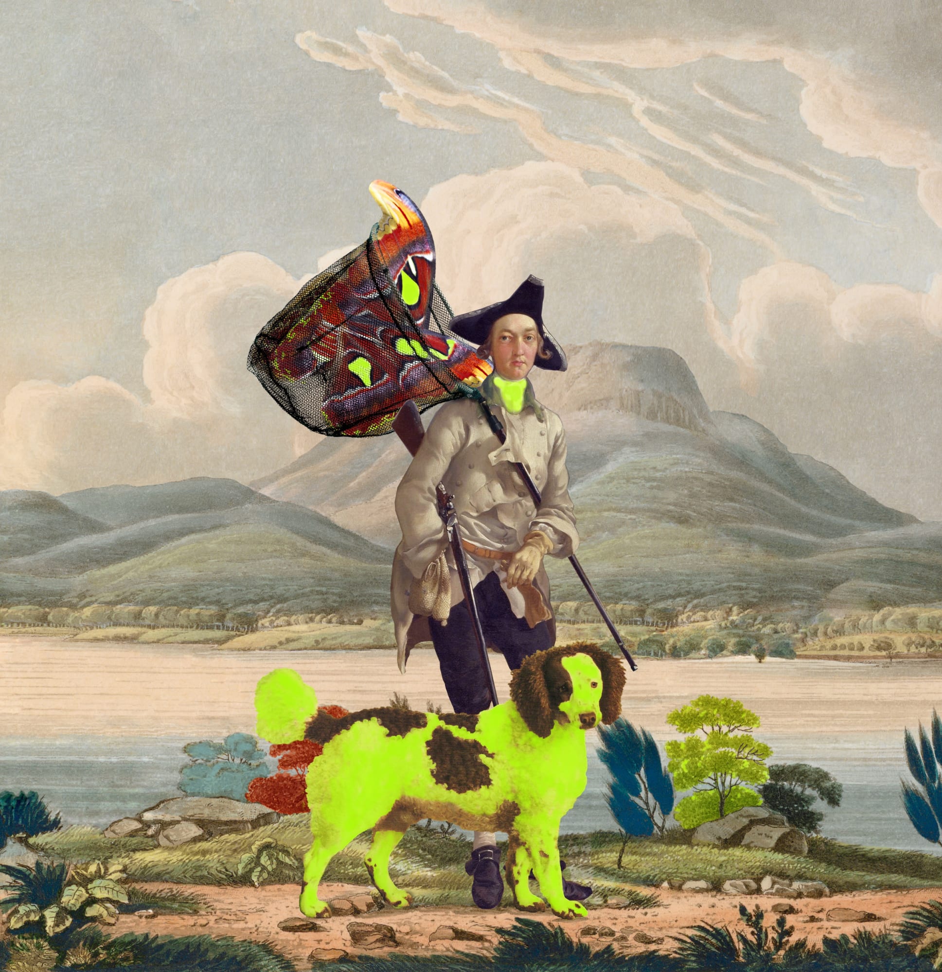 Joan Ross Shopping for butterfly, 2024 hand-painted pigment print on cotton rag paper 106 x 102.5 x 4 cm (framed) unique state print