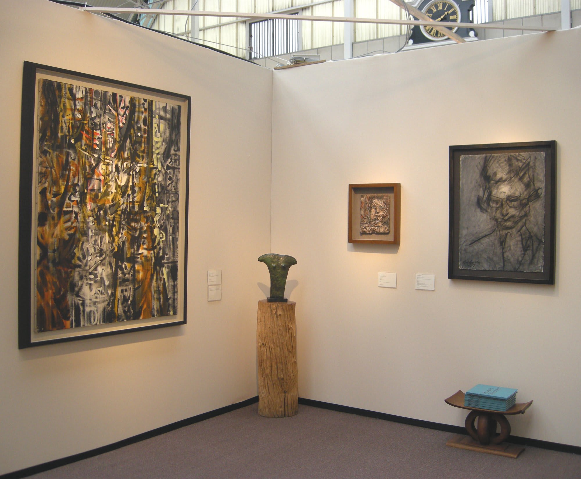 Left to right: Bryan Wynter, William Turnbull (on log), Leon Kossoff, Frank Auerbach, Lynn Chadwick, Lucie Rie (on table).