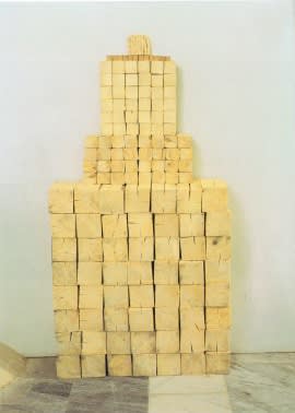 Irina Danilova "Valera ordered toy bricks for the exposition and the carpenter confused all the sizes. So I stacked them up against the wall to keep them out of the way; carefully, according ti their sizes...", 1990