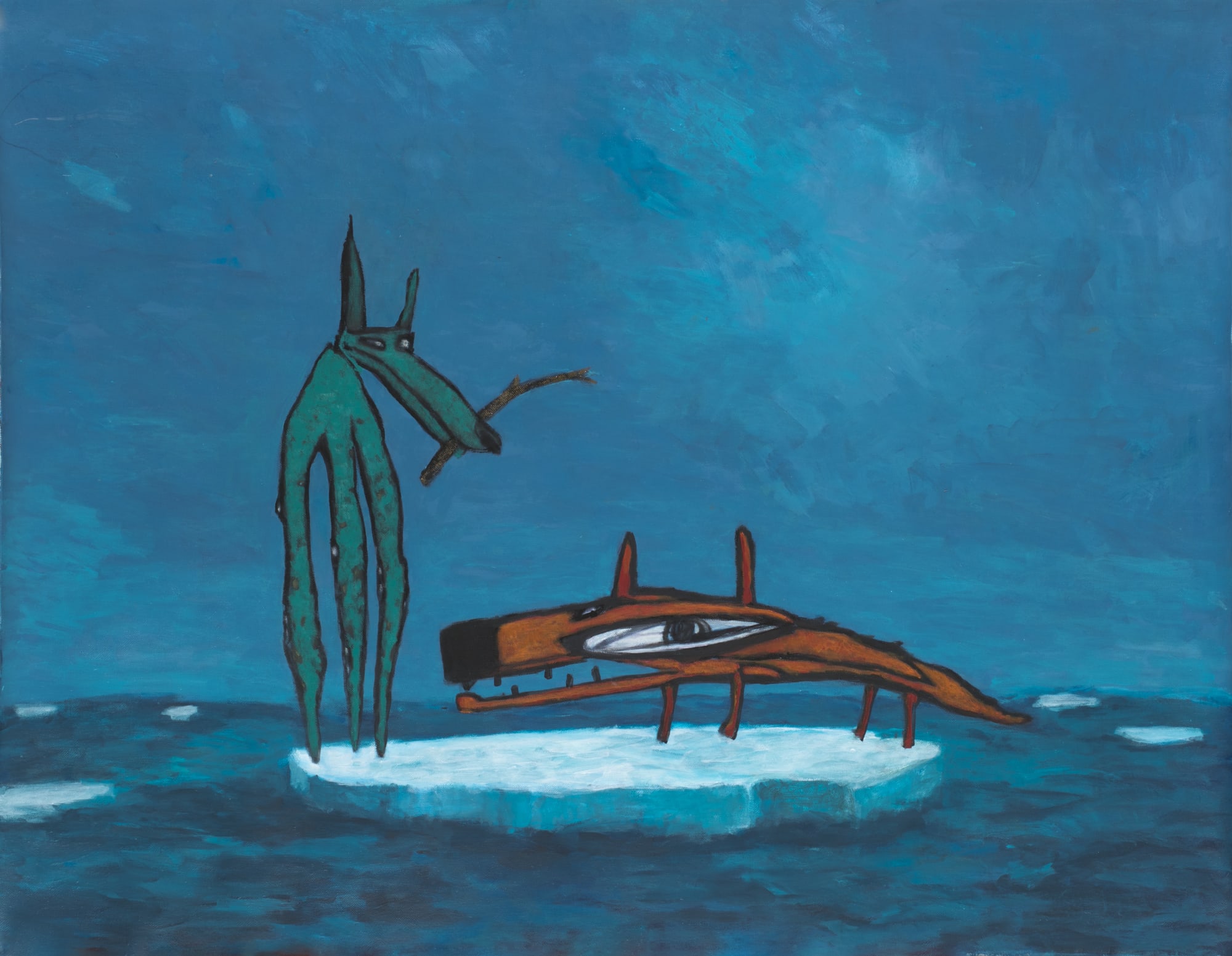 Inal Fox on the ice floe. Beginning, 2025 acrylic on canvas 109 х 142 cm