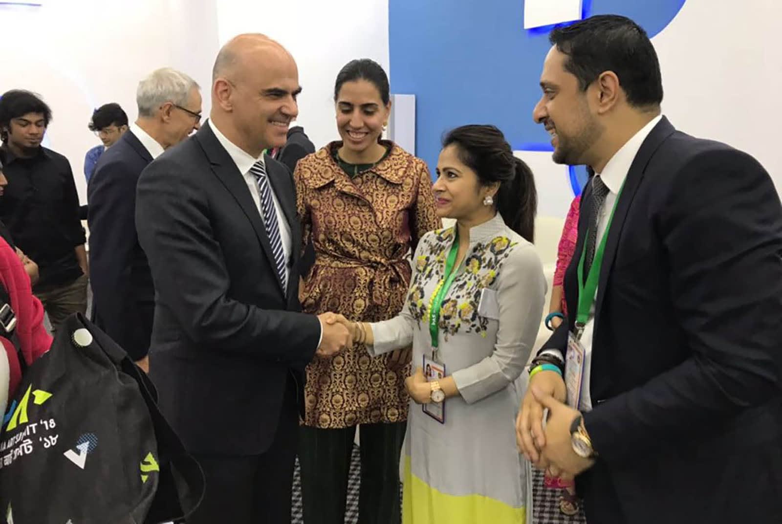 Nadia and Rajeeb Samdani with the President of Switzerland, along with the Summit's chief curator Diana Campbell Betancourt, during Dhaka Art Summit in February 2018. Photo: Wikimedia Commons