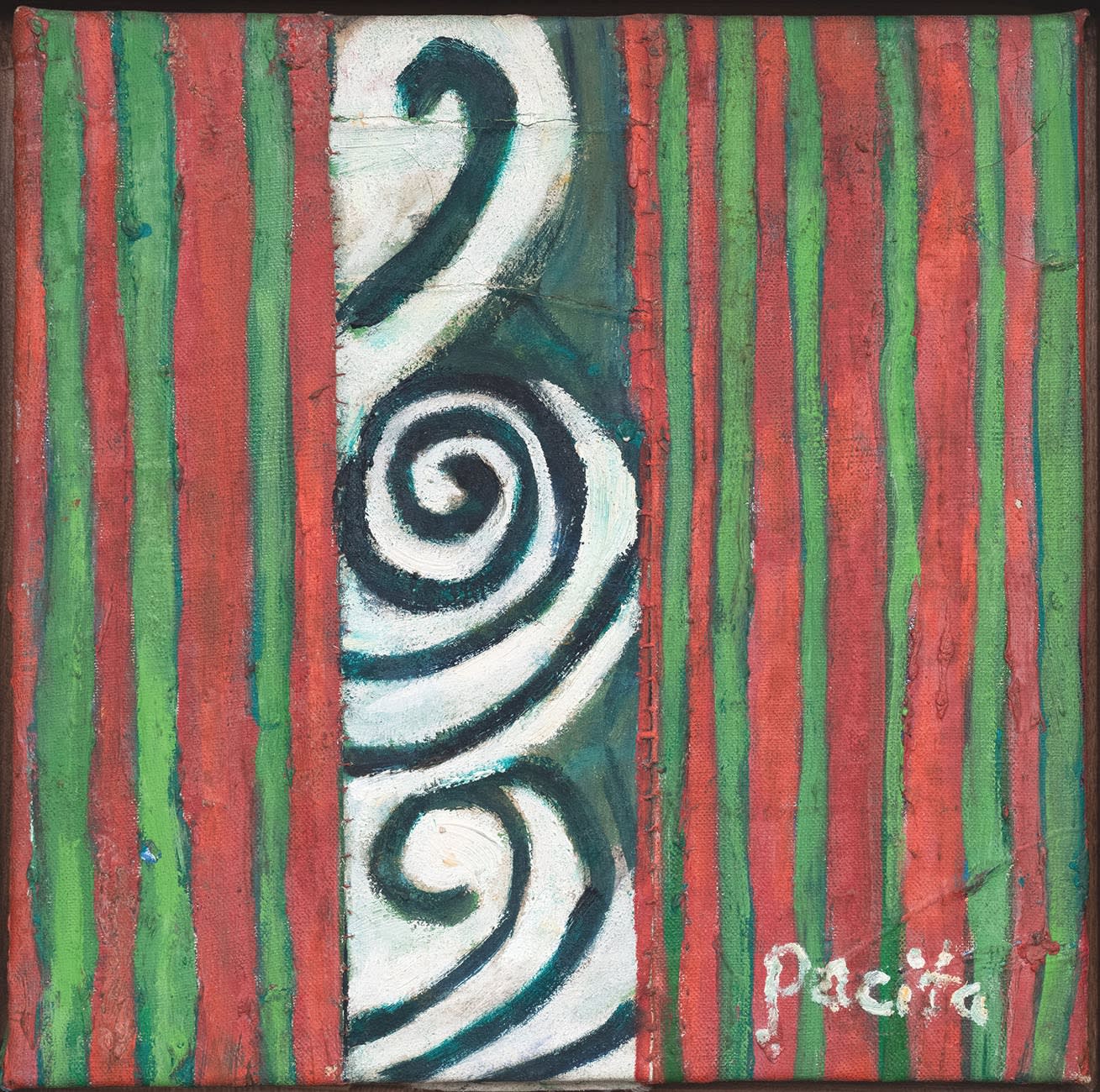 Menteng Door, 1999 Oil, painted canvas stitched on canvas 12 x 12 in 30 x 30 cm