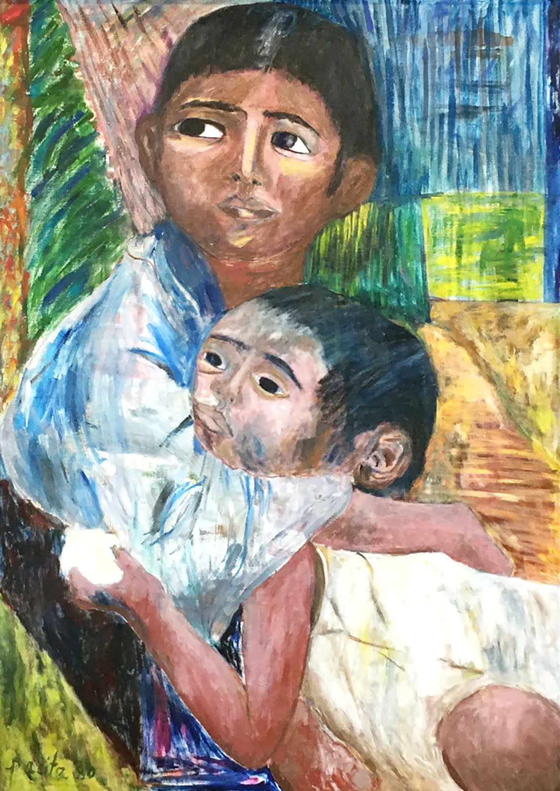 Two Orphans, 1980 Oil on canvas 50 x 35 in
