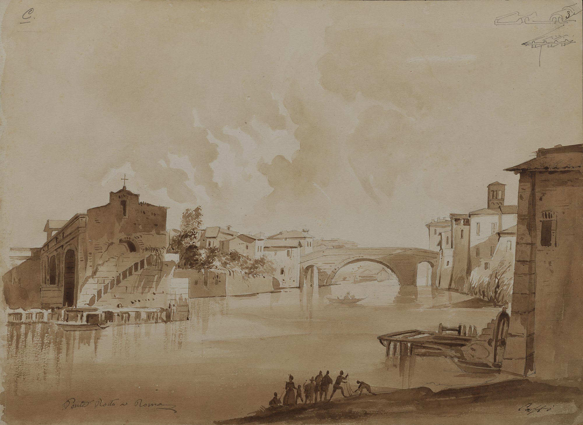 Ippolito CAFFI, Broken bridge in Rome, 1841