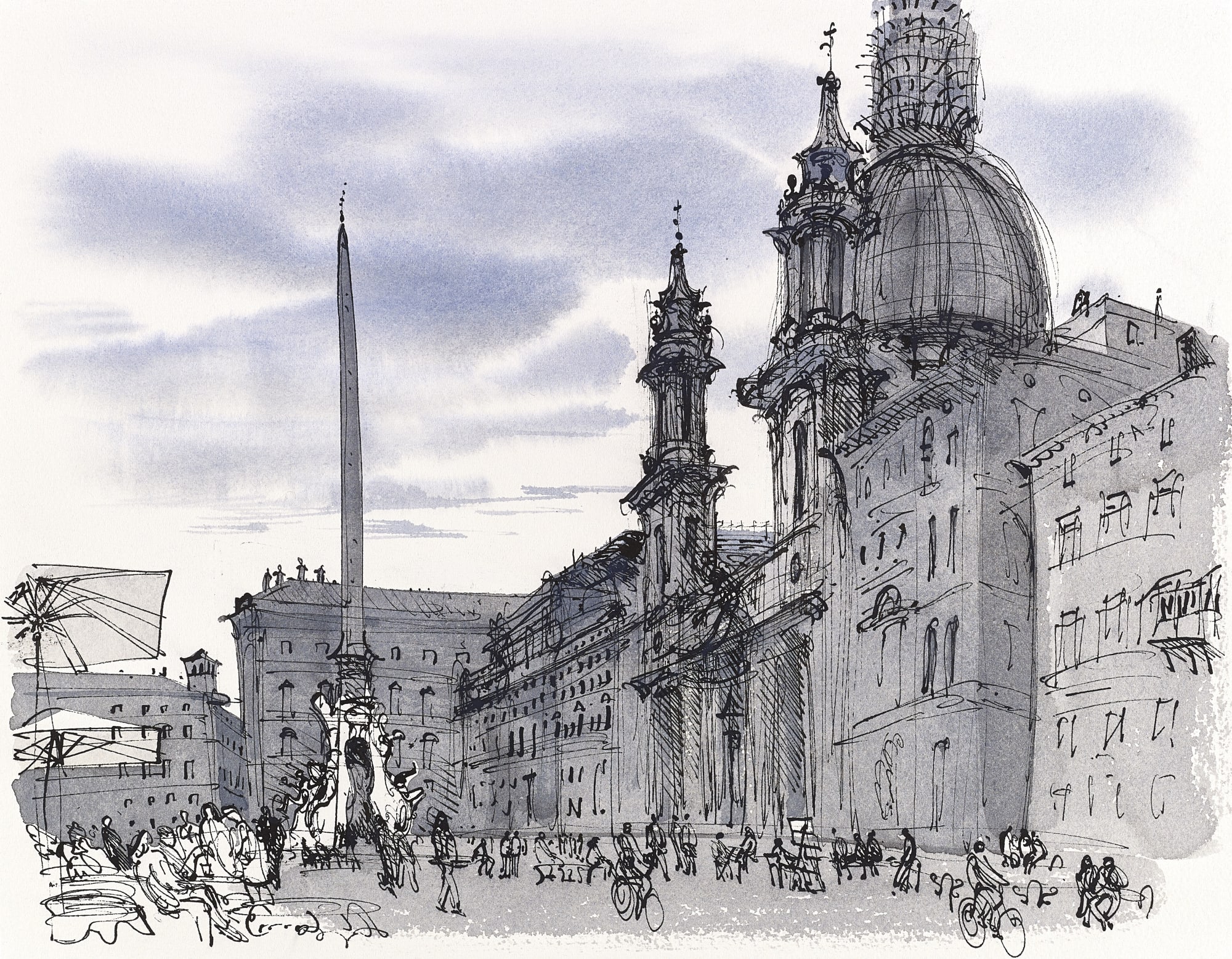 David Gentleman, Rome: Piazza Navona with St’ Agnese in Agone , 1995-96