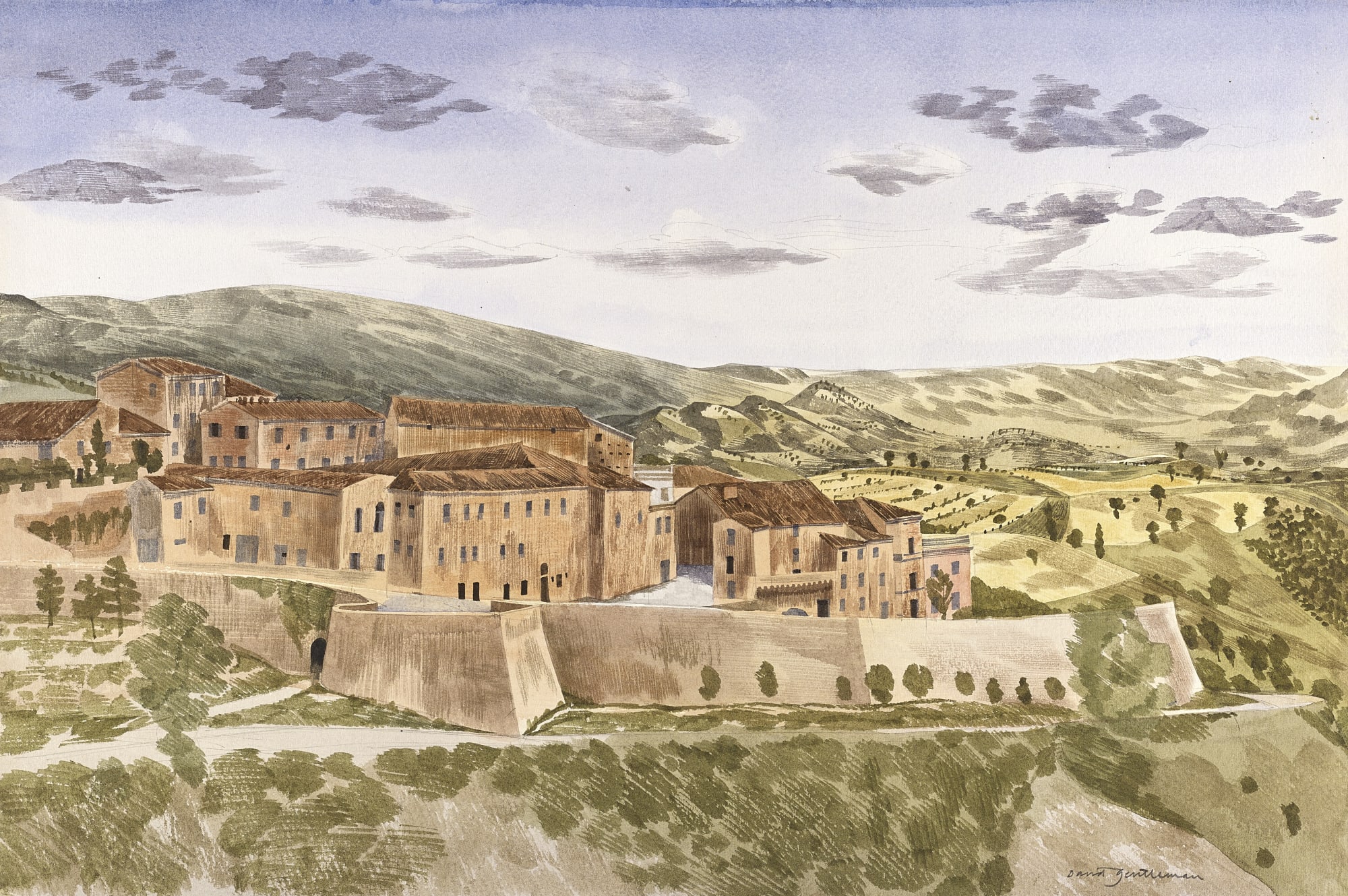 David Gentleman, Walls of Urbino, Marche, 1958