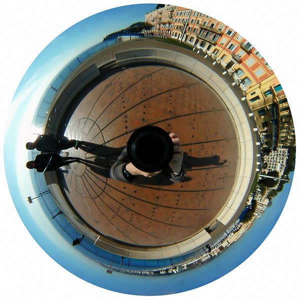 Luc Courchesne, 00/12/19-1 (Nice), still photograph from the Panoscopic Journal, 2000-2002, archival digital print and rotational device mounted under glass, 25 cm diam. edition of 6