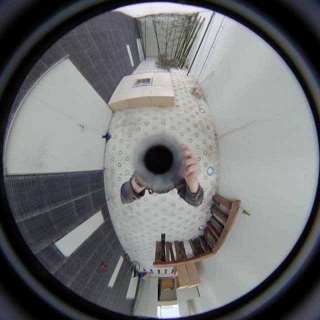 Luc Courchesne, 01/02/19-1 (Ogaki City), still photograph from the Panoscopic Journal, 2000-2002, archival digital print and rotational device mounted under glass, 25 cm diam. edition of 6