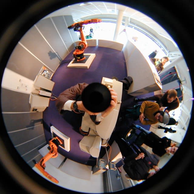 Luc Courchesne, 00/12/17-2 (Belfort), still photograph from the Panoscopic Journal, 2000-2002, archival digital print and rotational device mounted under glass, 25 cm diam. edition of 6