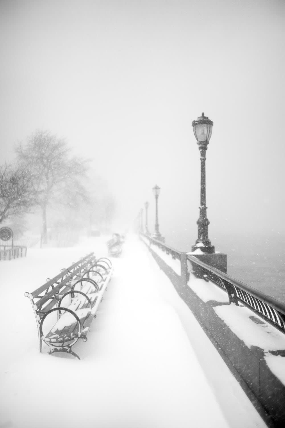 "benches by the river, SNOWSTORM " NEW YORK CITY 2021 Picture by Phil Penman