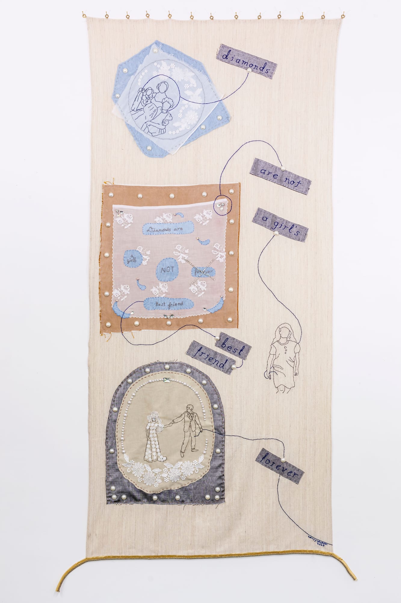 Challenging Cliché 1 (Diamonds), 92 x 202 cm, cloth, needlework, fake jewels lace