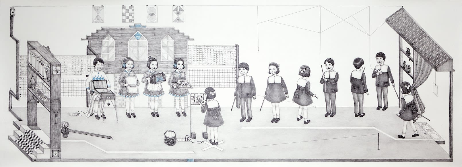 Audition 2019 Pencil and coloured pencil on paper 51 x 140 cm