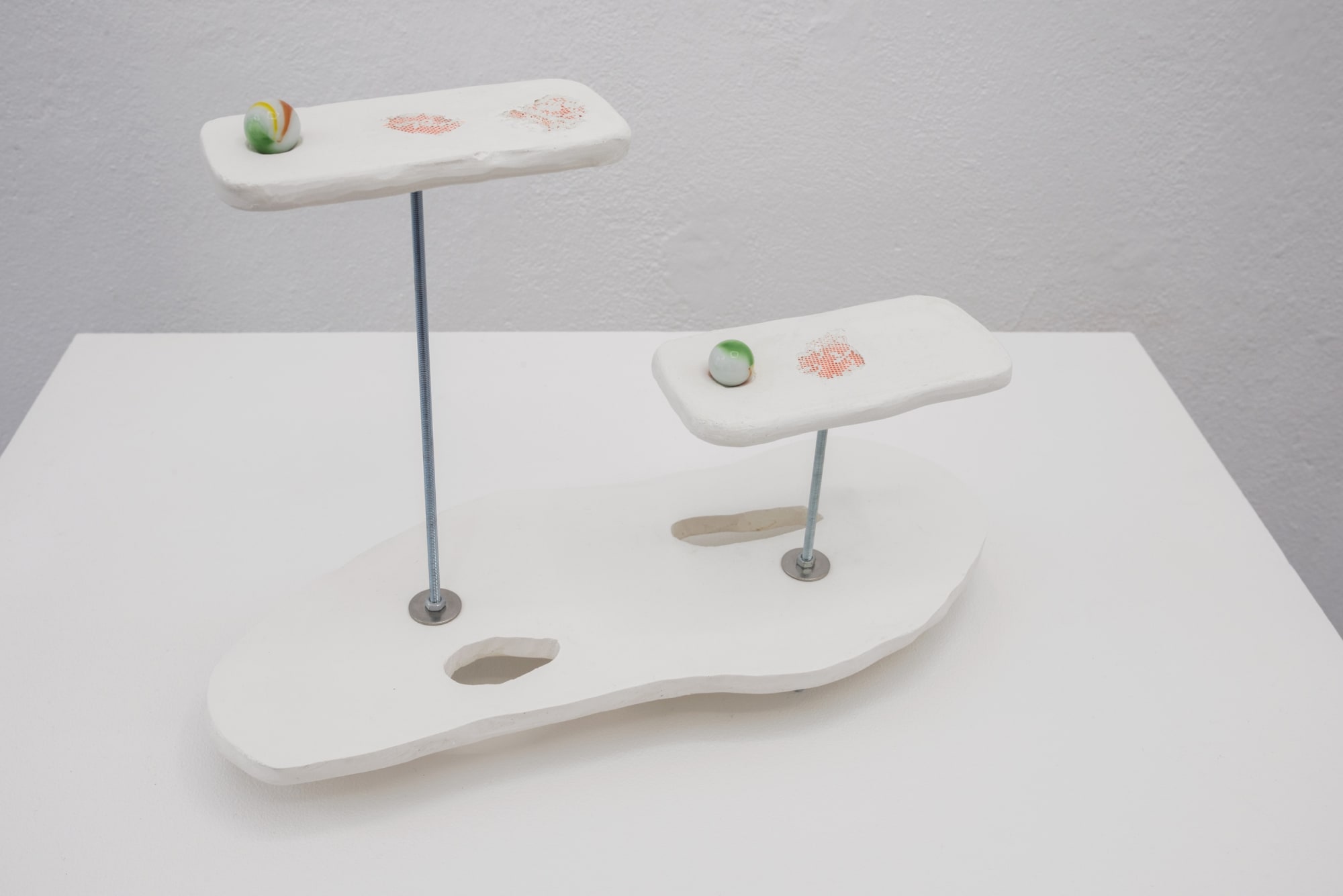 Untitled 2021 Plaster, marble, crochet doilies, swimming costume, high visibility fabric, steel 61 x 82.5 x 36.8 cm