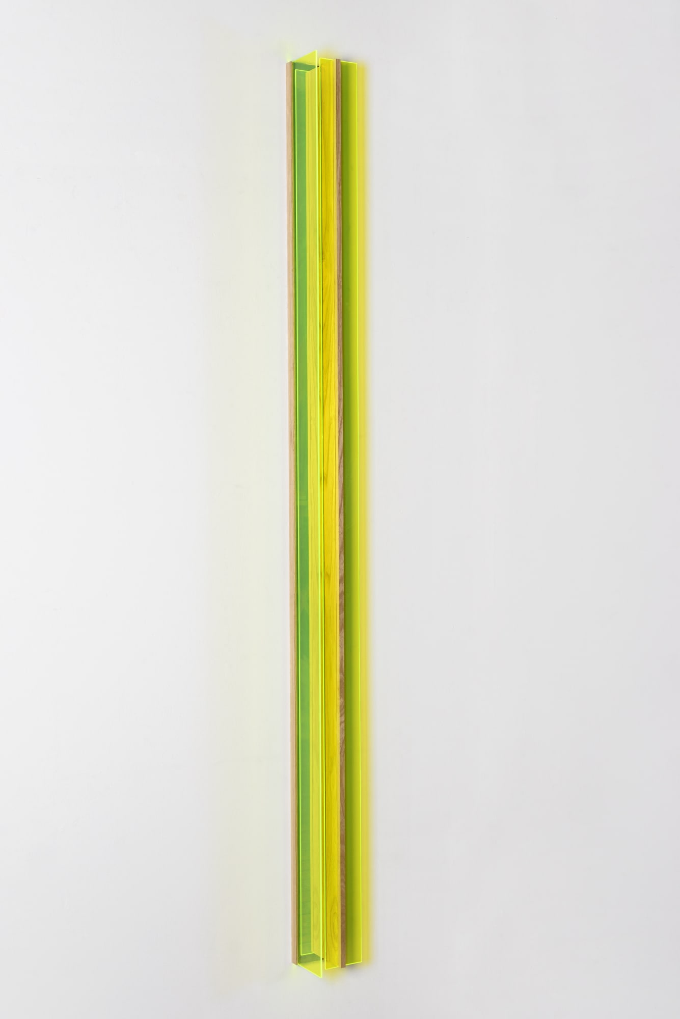 Jyll Bradley Graft 2 (Green) 2021 Fluorescent live-edge Plexiglas, mirrored Plexiglas, ash wood 168 x 11 x 11 cm Edition of 5