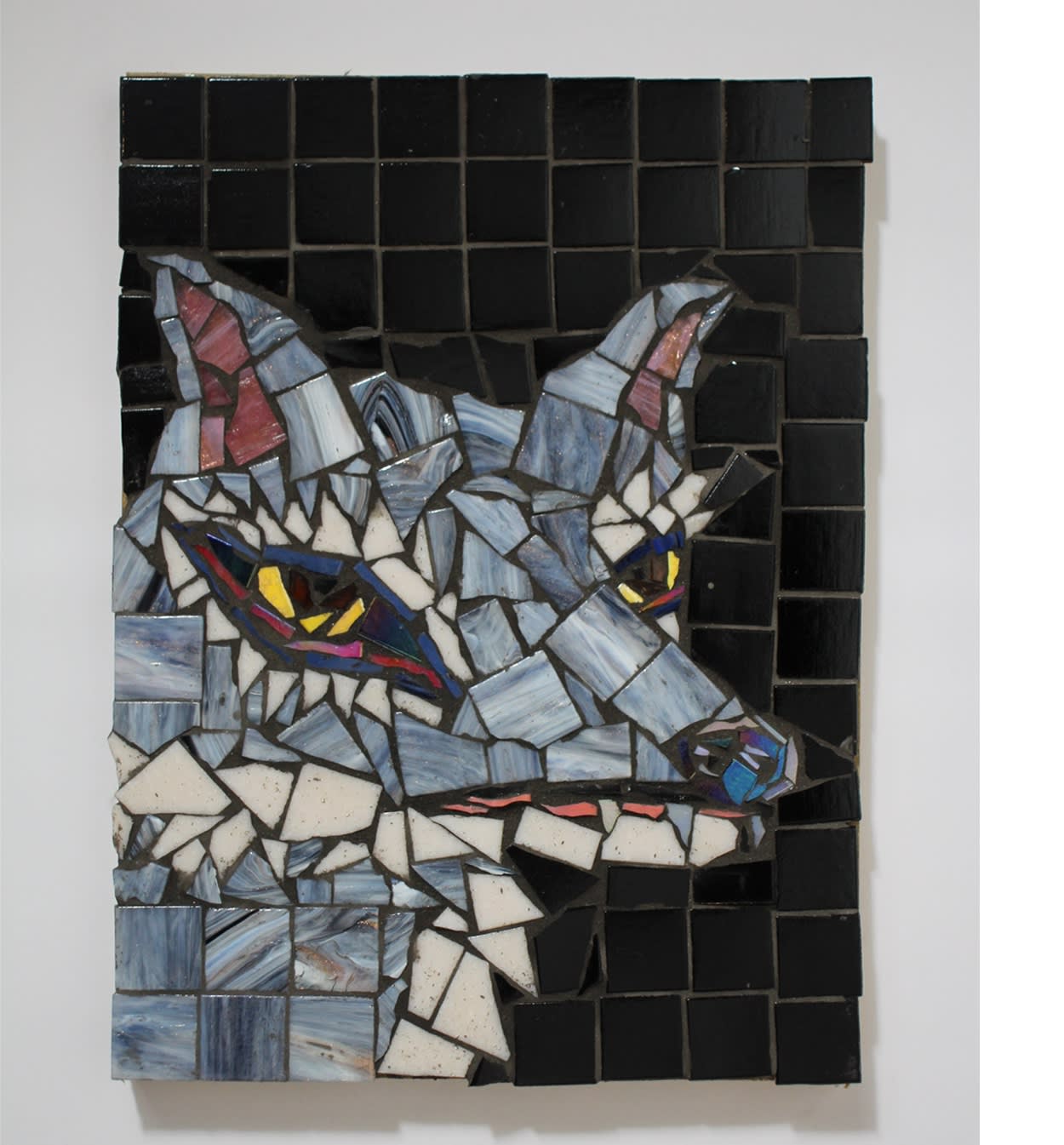 Alexi Marshall The Wolf 2022 Glass and grout on wood 23 x 17 cm