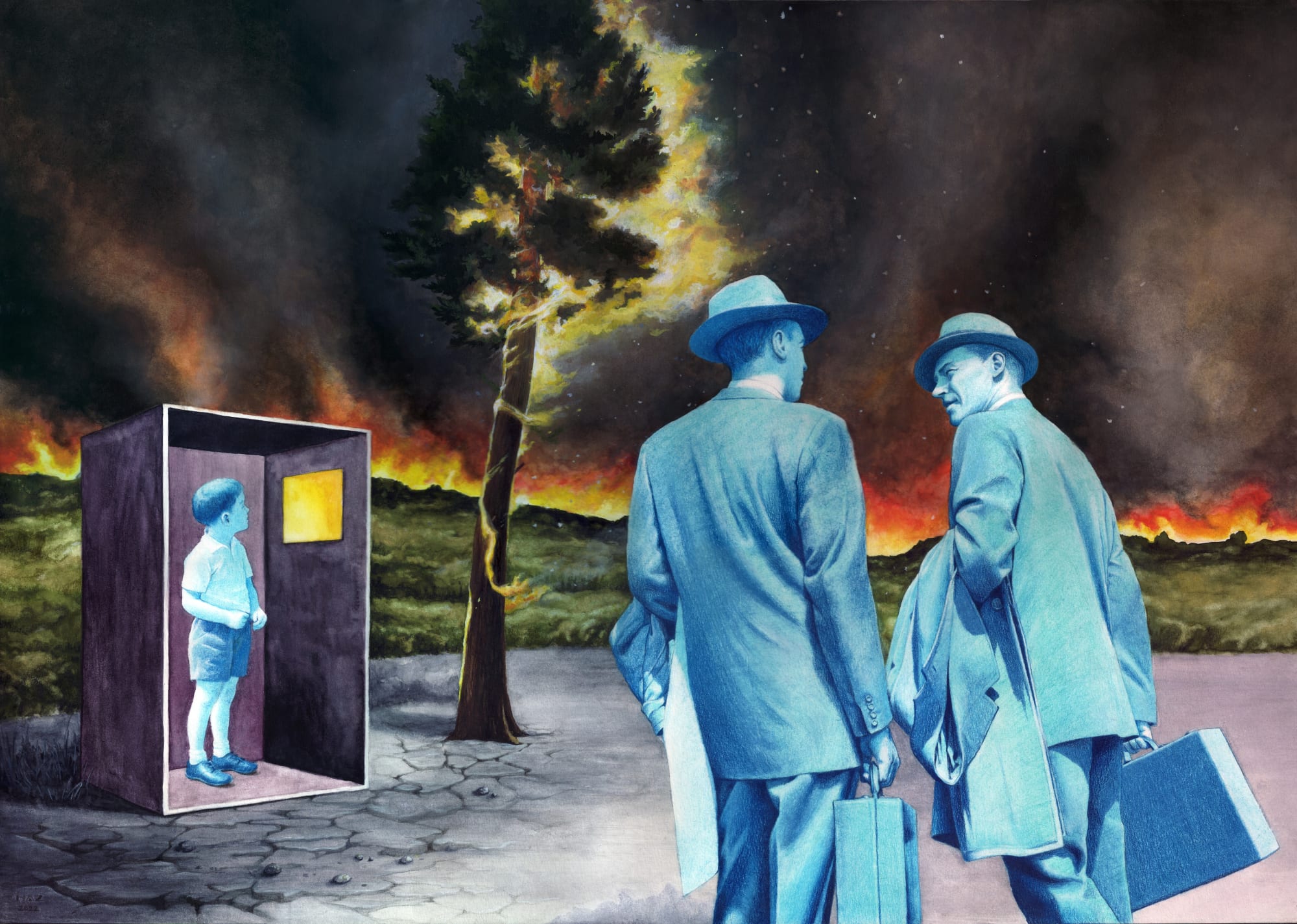 Naz Tansel, Fire, 2022, Mixed media on canvas, 50 x 70 cm s, 21 x 30 cm