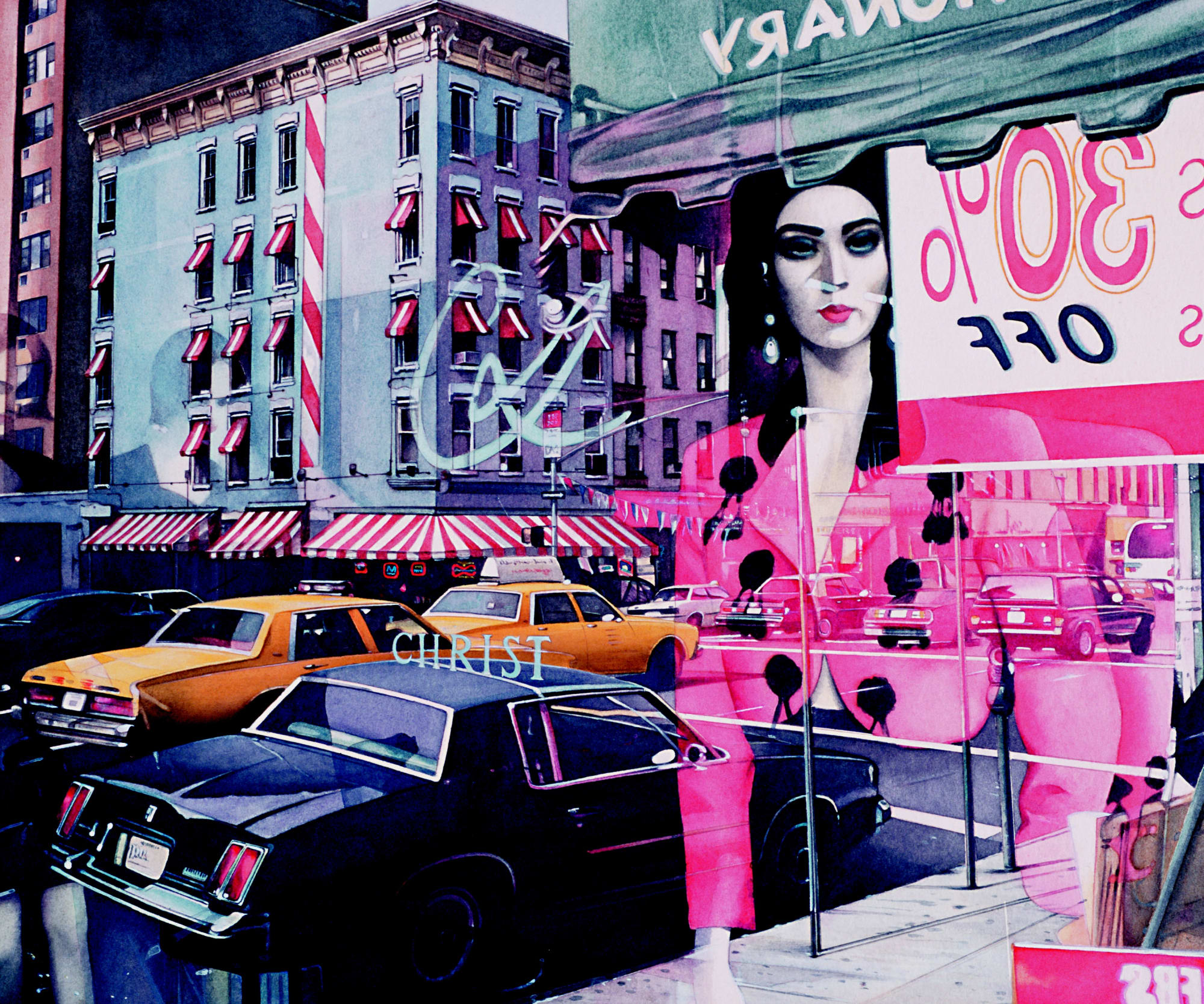 Denis Ryan "City Reflections, New York" Watercolour 26 x 32 cm