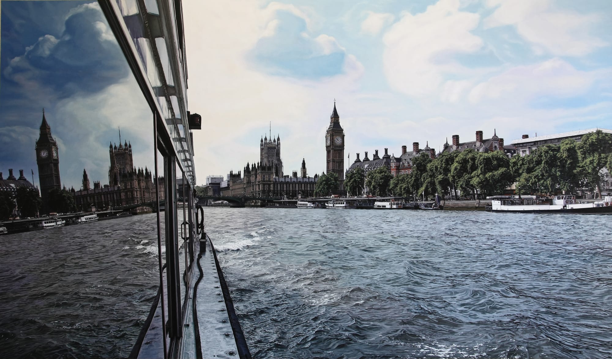 Daniel Cuervo "London Waterways" Oil on board 82 x 140 cm