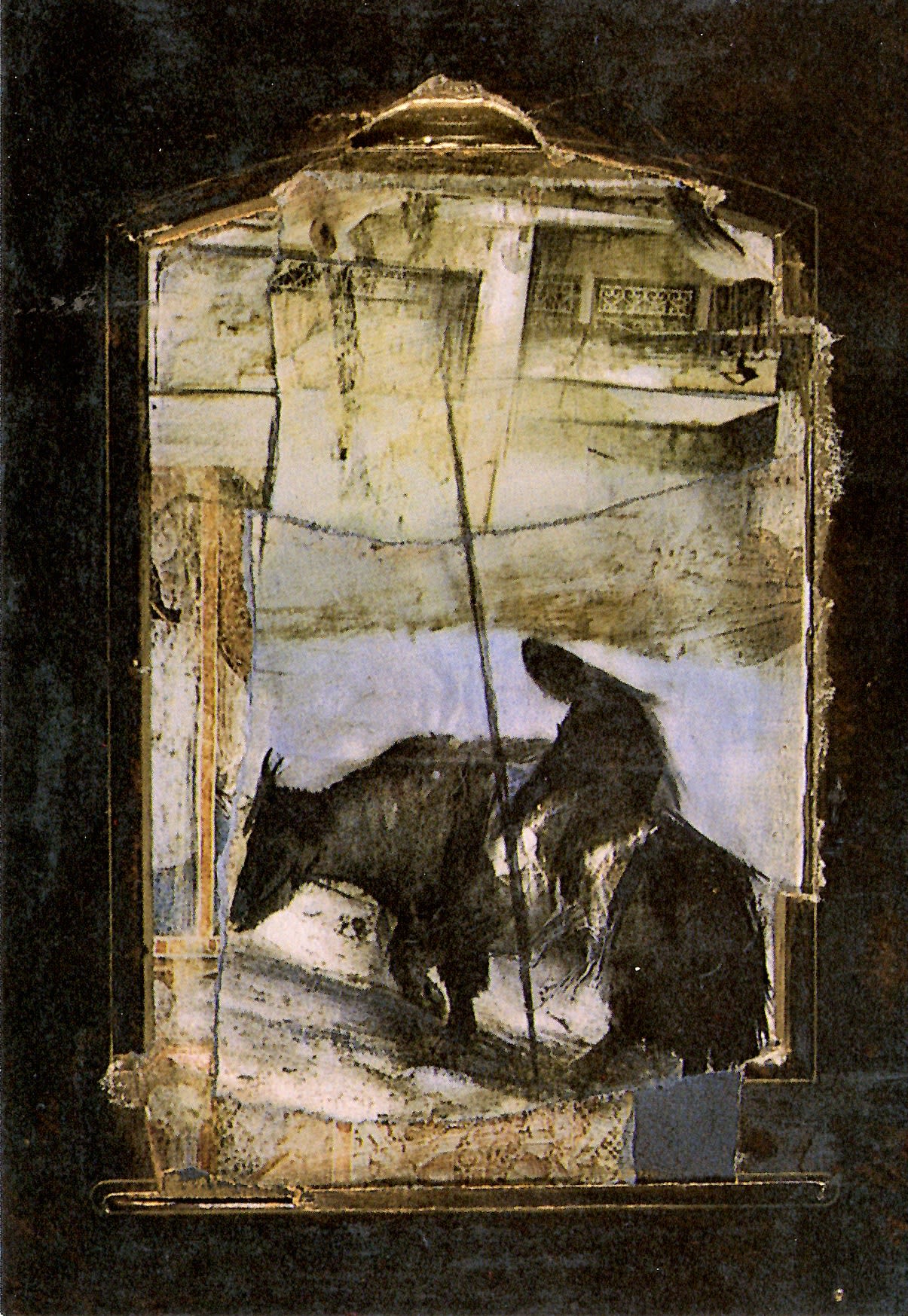 'A.D. 2078', pencil, printing ink, collage on book, 28.5 x 22 cm