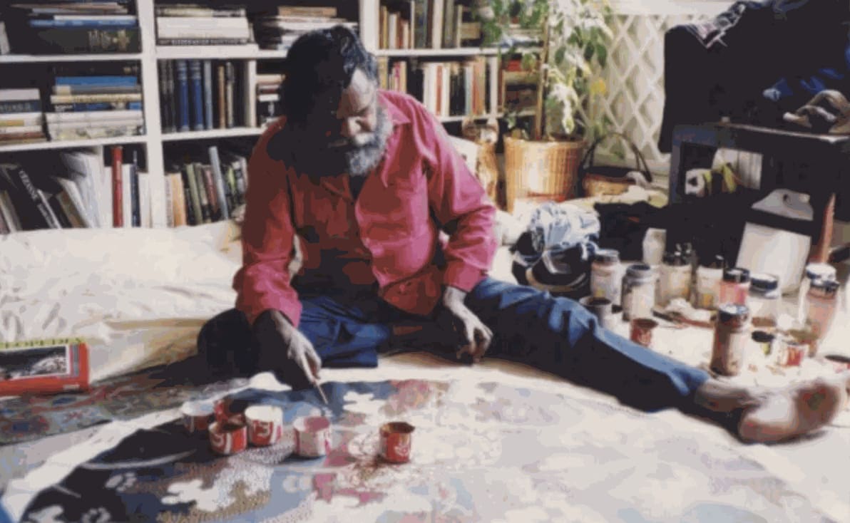 Clifford Possum painting at the Rebecca Hossack Art Gallery, 23 March 1990