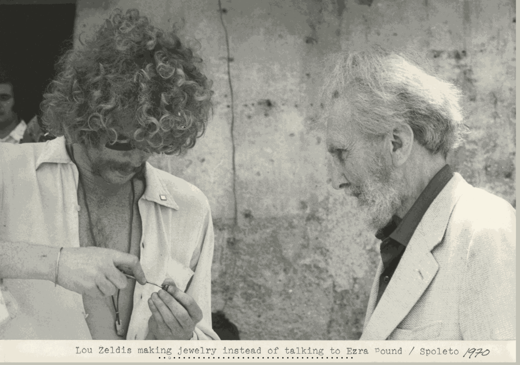 LoU Zeldis making jewellery instead of talking to Ezra Pound, 1970