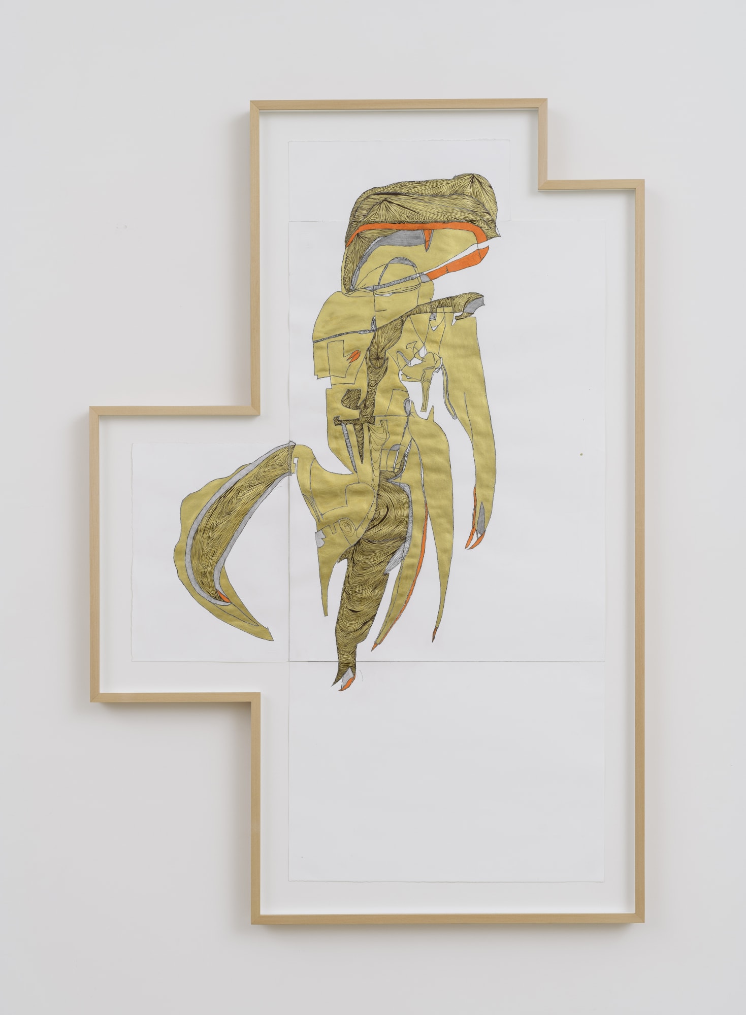 Guardiano dell’Ade: Khopesh Scalpato, 2019 Pencil, black marker, orange marker, gold metallic ink on paper. 118x 75 cm