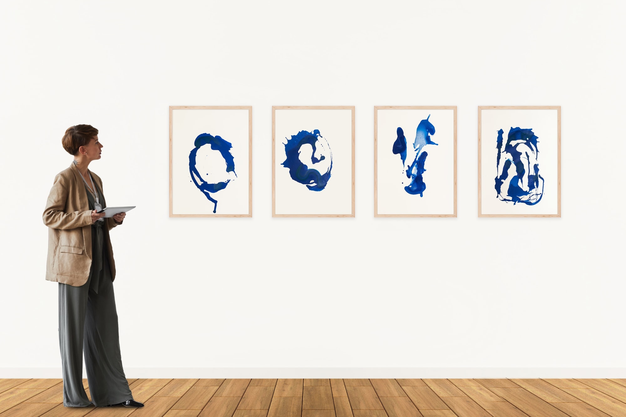 Clara Berta | Blue Configurations (Paper) Series | Groups of 4 Paintings