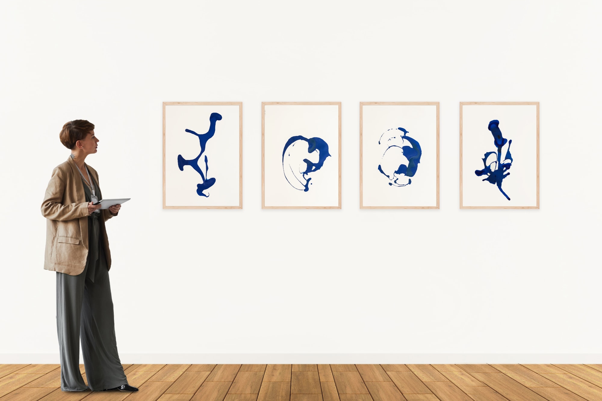 Clara Berta | Blue Configurations (Paper) Series | Groups of 4 Paintings