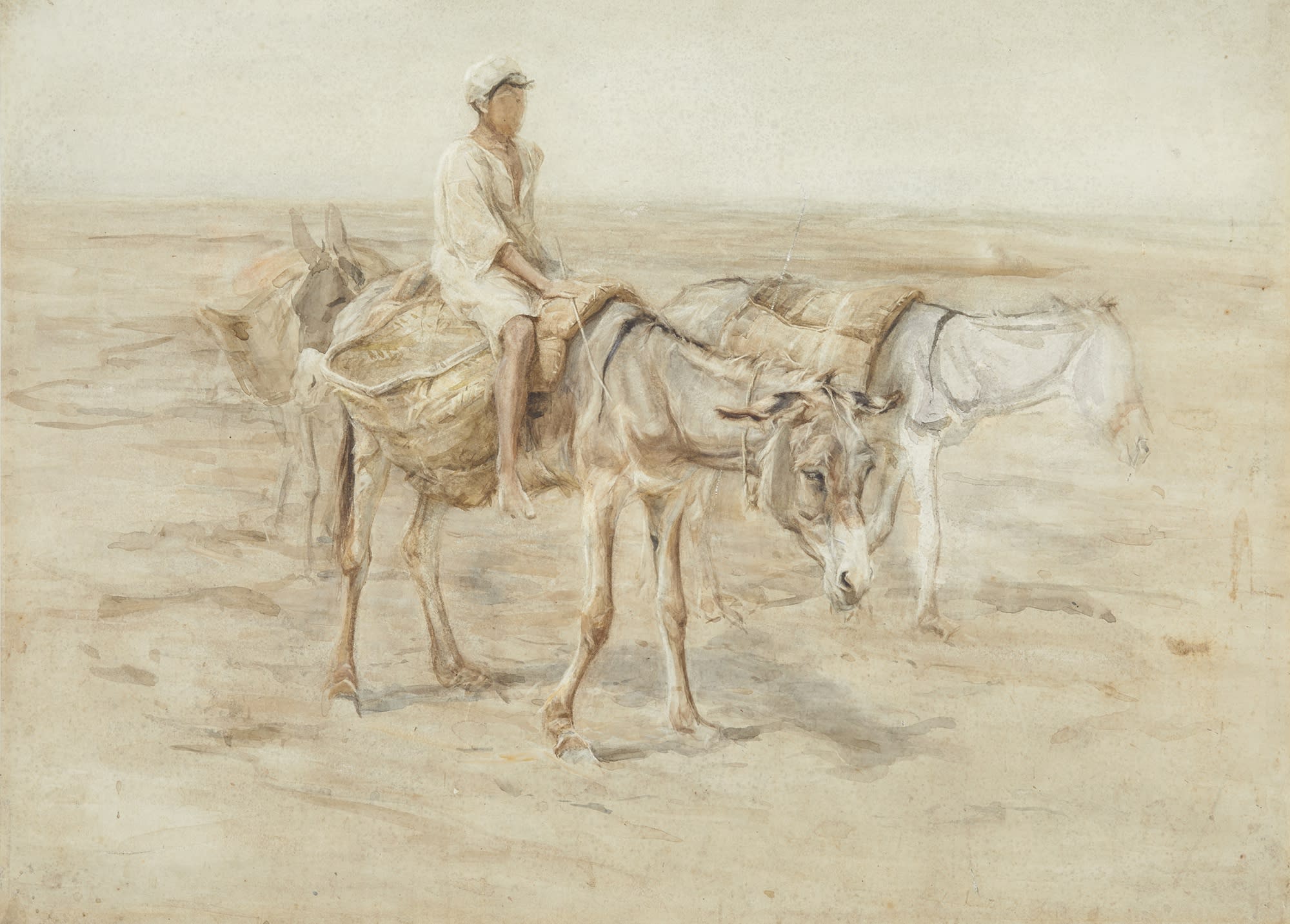 Edwin J Alexander RSA (1870-1926), Arab Boy with Donkeys watercolour 52.2 x 71.5cm RSA Diploma Collection Deposit 1926