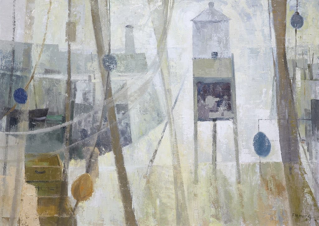 Dr. Ian Fleming RSA (1906-94), Morning Harbour Oil on board, 1969, 65.3 x 90.7cm RSA Diploma Collection (Deposited, 1971) 1994.097