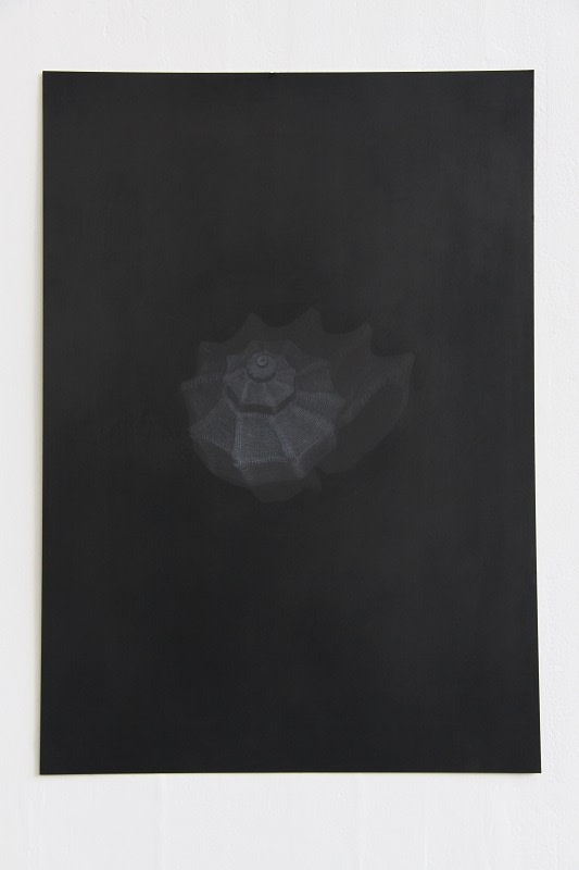 Ilya Uvarov, Shell Fragment Drawing 4, 2017/18, black cardboard, charcoal, pencils, oil and pastels