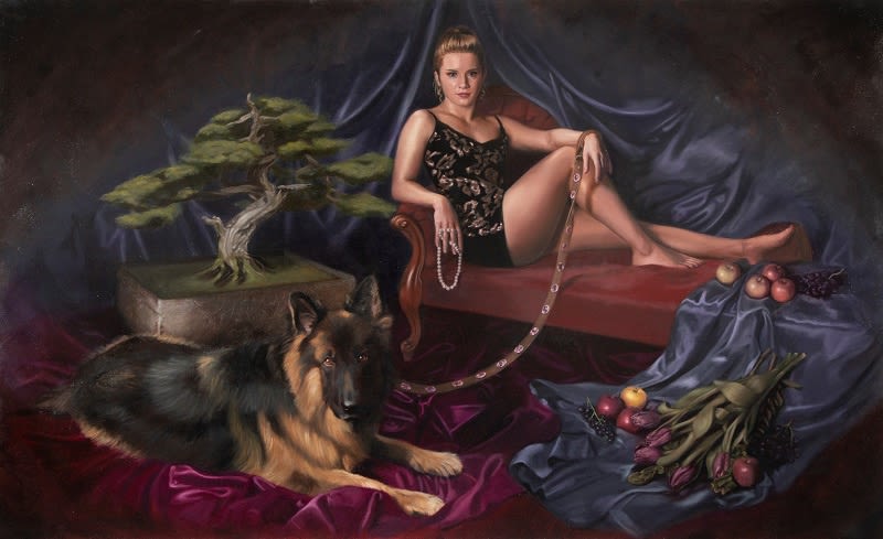 Michael Doherty, Megan and Koko Amongst Satin, 2018, oil on canvas