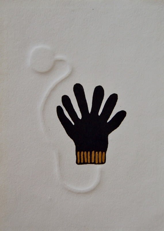 Erica Paterson, Five Fingered Glove, screenprint with emboss and gold leaf, 2019