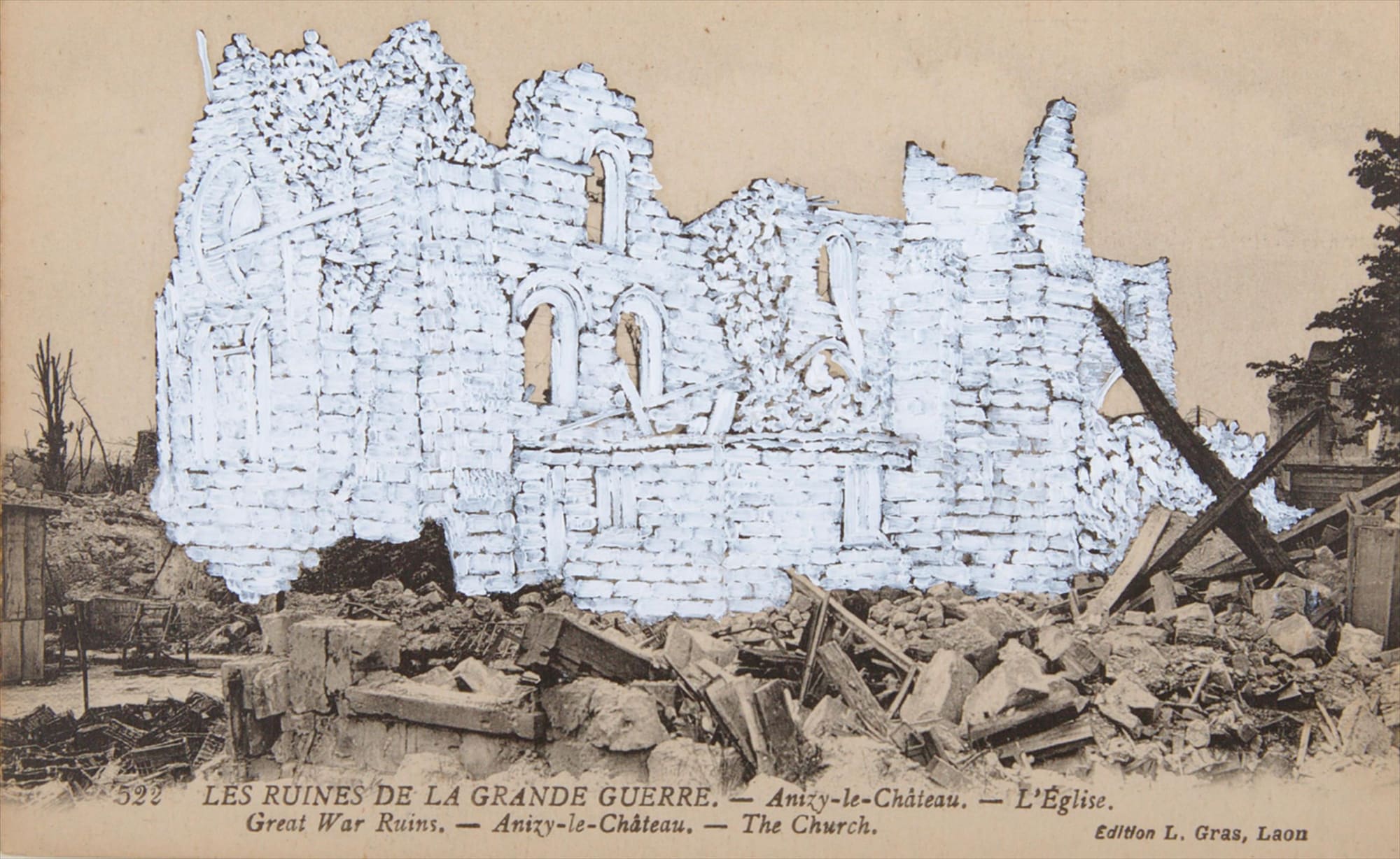 Martin Mckenna, Postcard (Anizy-Le-Chateau), oil on postcard