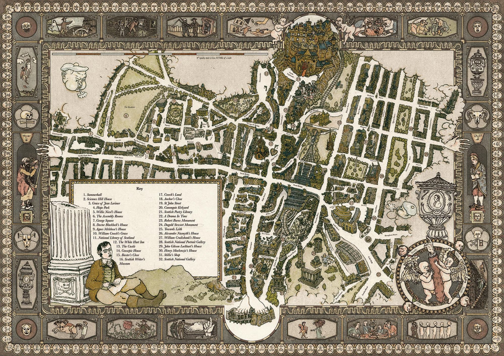 Robert Powell, Auld Reekie: A Cosmology as a Map in Verse or The Mundane Comedy, A Metromanic Edinburgh Semi-Fantasy, etching and watercolour