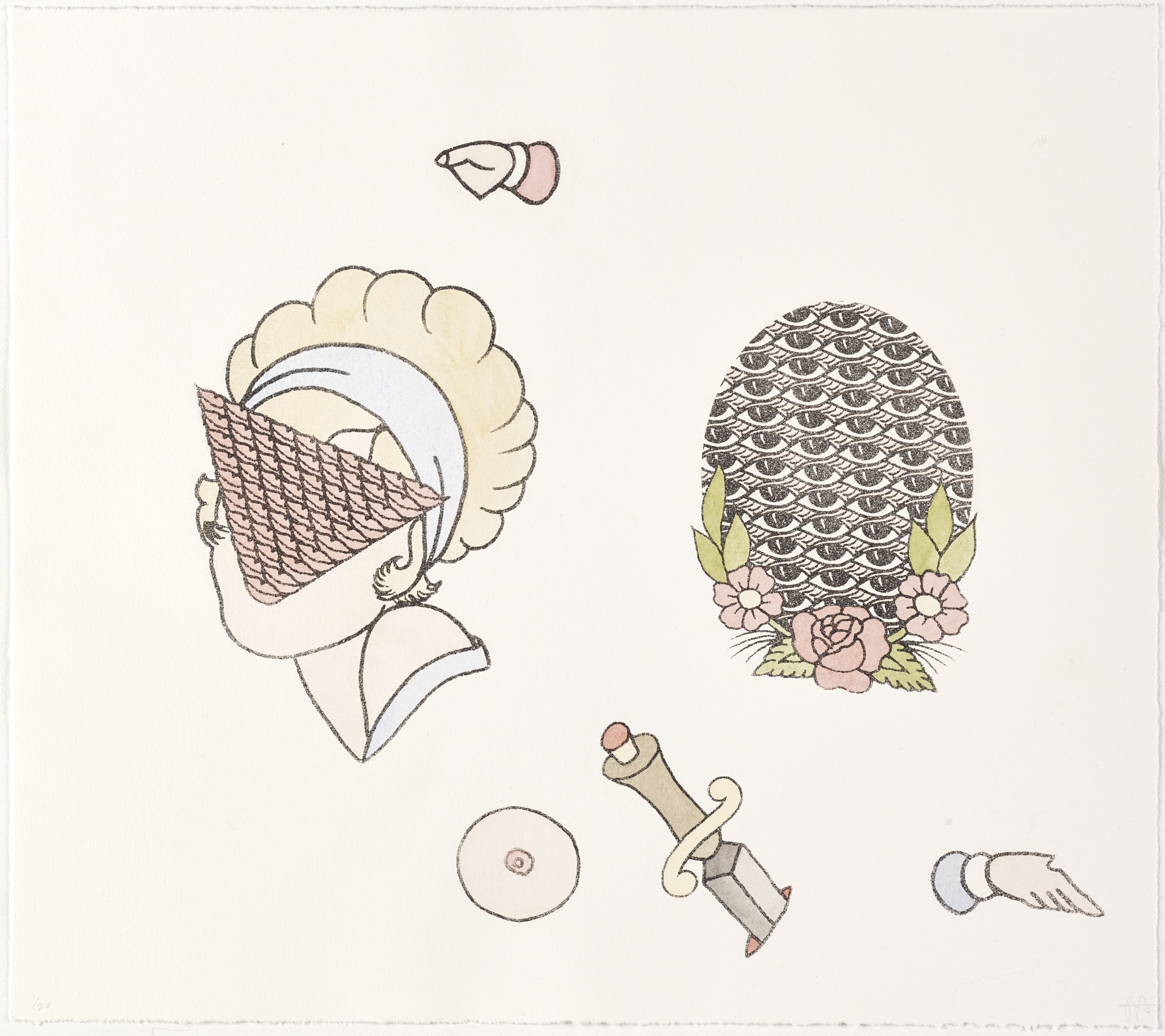 Jessica Harrison RSA (Elect), Flash (5), etching with watercolour wash, variable edition