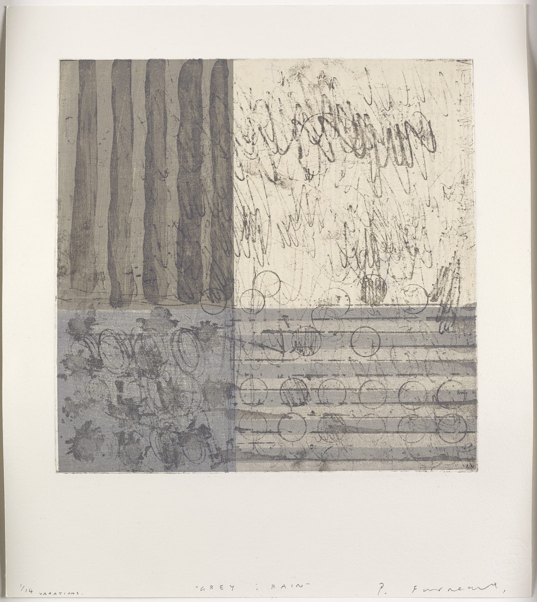 Paul Furneaux RSA, Grey: Rain (as in frame), etching, edition of 14 variations
