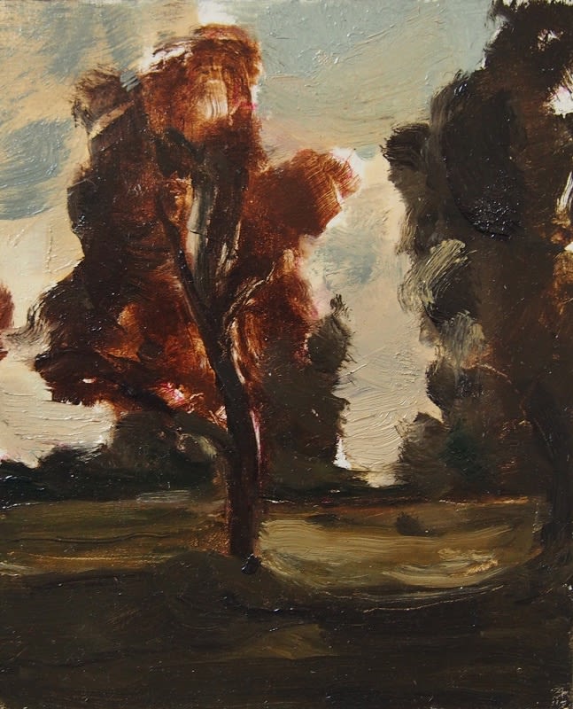 Hannah Mooney, Study of a Tree in Wind, 2017, oil on board, 15 x 12 cm