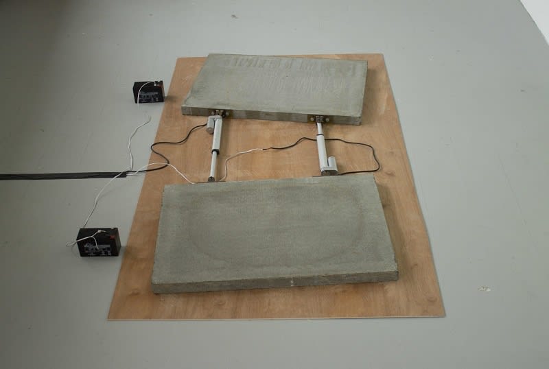 Amorn Bunsri, Mads & Mikke, 2017, concrete, plywood, lead acid battery, linear actuator, arduino & metal