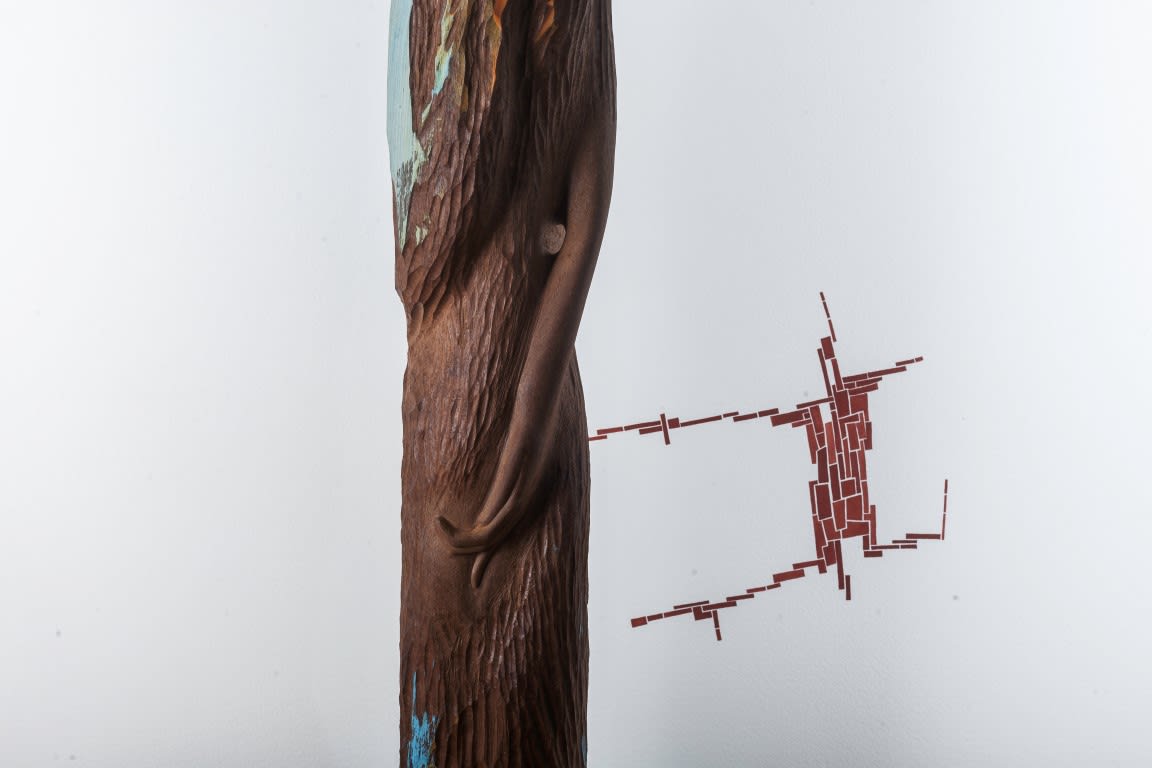 Left: Gareth Fisher RSA, St Theodosia, 2017, teak carving Right: Gareth Fisher RSA, Satellite, 2017, watercolour